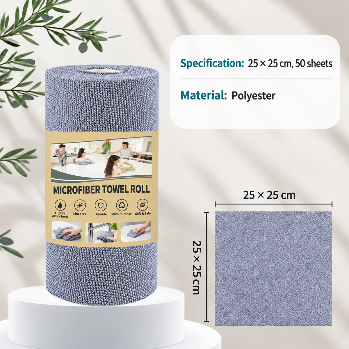 Tear-Off Cleaning Cloth Roll, 50 Sheets